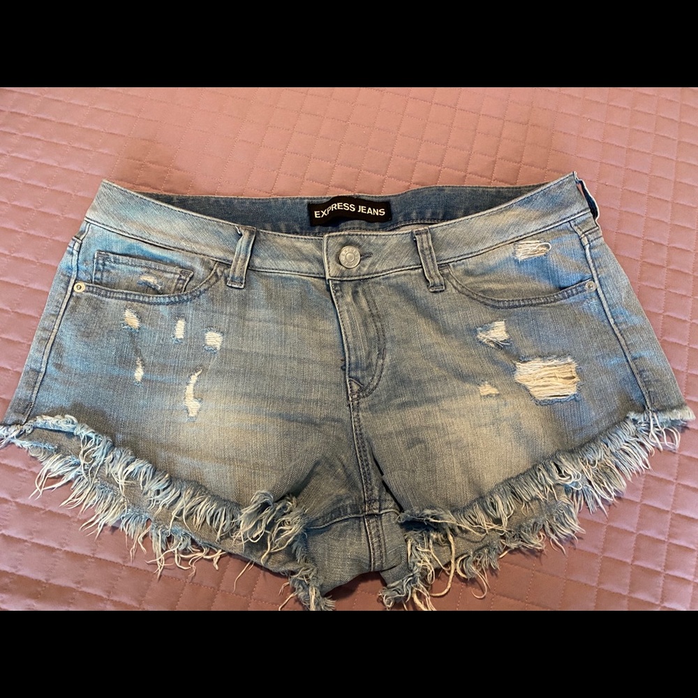 Express Distressed Lightwash Jean Shorts